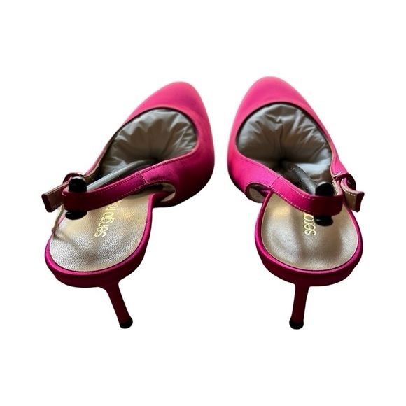 NEW SERGIO ROSSI Chichi Satin Fuchsia Slingback Pumps Sz 37.5 - Picture 3 of 9